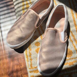 Vans Metallic Pink Rose Gold Slip-On Sneakers Size 9 Excellent Condition